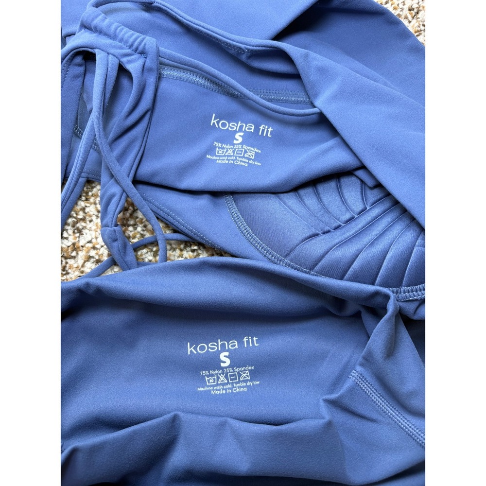 NEW Kosha Fit Activewear Set Small Blue Strappy Sports Bra High Waisted Leggings - Picture 4 of 4